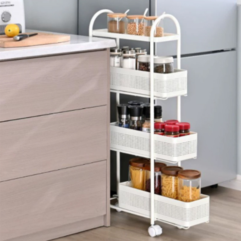 Refrigerator side kitchen shelf, small trolley, floor-standing integrated crevice storage shelf, narrow household multi-tier snack shelf