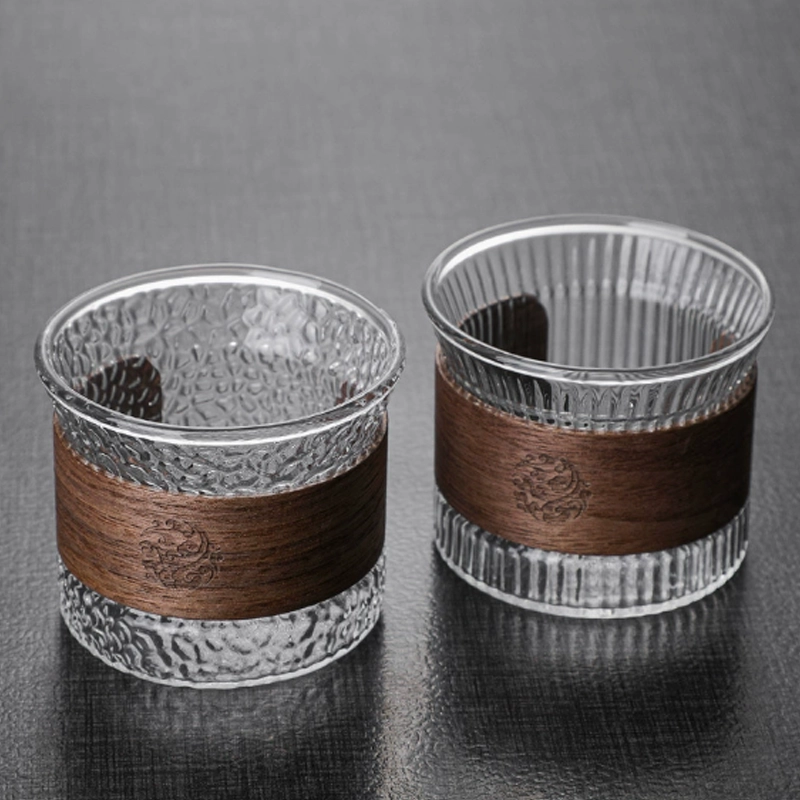 Japanese Style Wood‑Wrapped Glass Tea Cup, Heat‑Resistant Borosilicate Coffee Mug