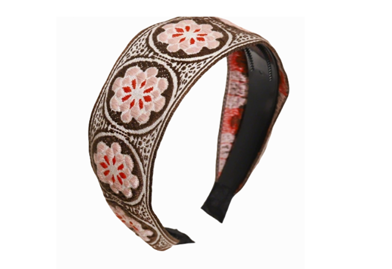 Brown Floral Embroidered Headband