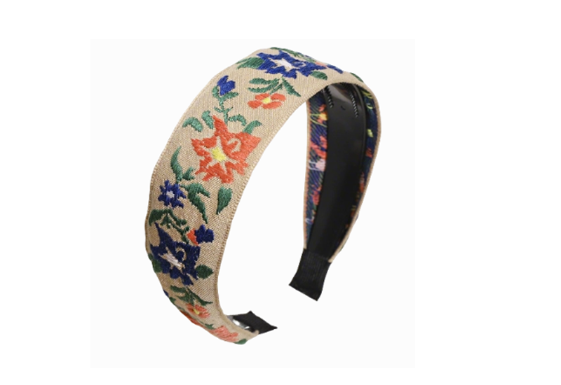 Beige Floral Embroidered Headband