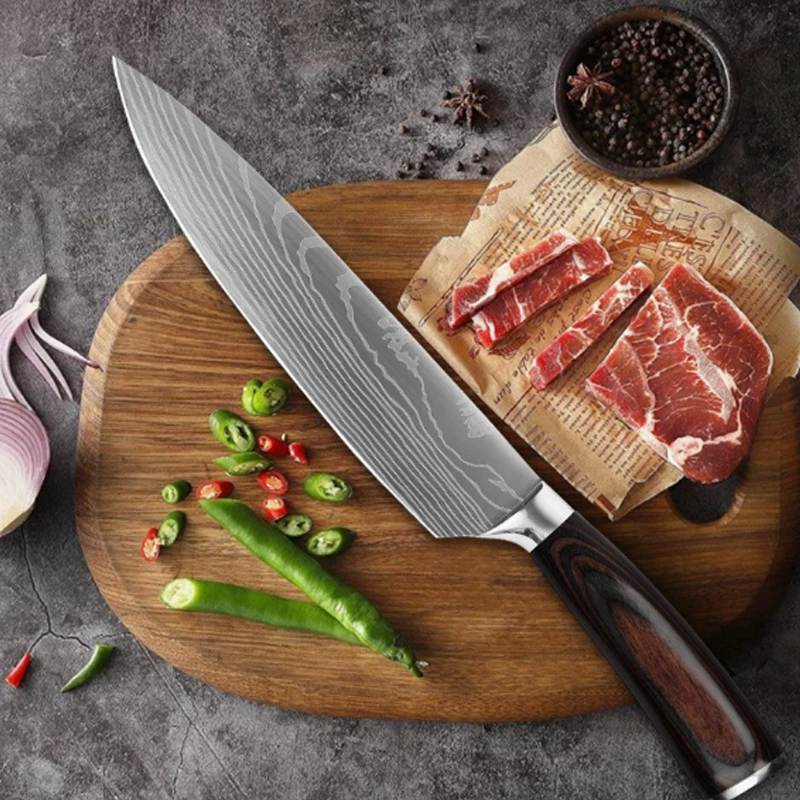 Damascus Pattern Chef Knife, High Carbon Stainless Steel Kitchen Knife with Ergonomic Handle