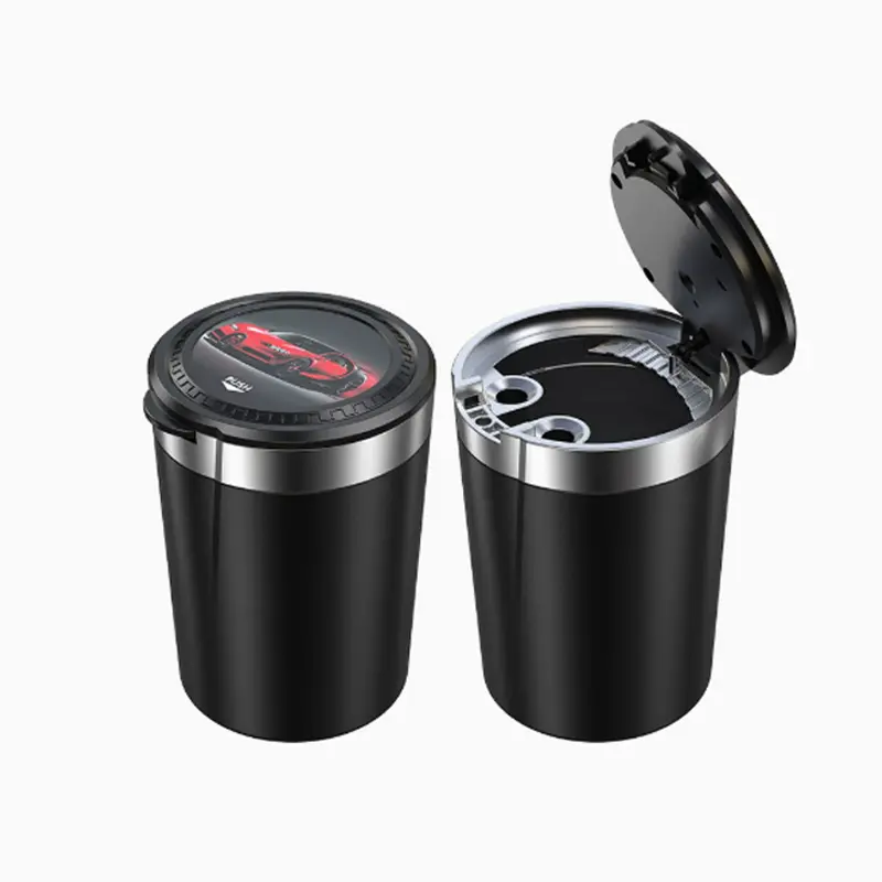 Multifunctional Car Ashtray with Lid, LED Light, One-Touch Open, Portable Creative Auto Accessory