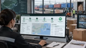 Coordinator monitoring China to Russia door-to-door shipment tracking milestones